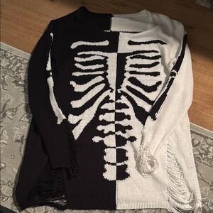 Dolls Kill Black and White Skeleton Split Crew Neck